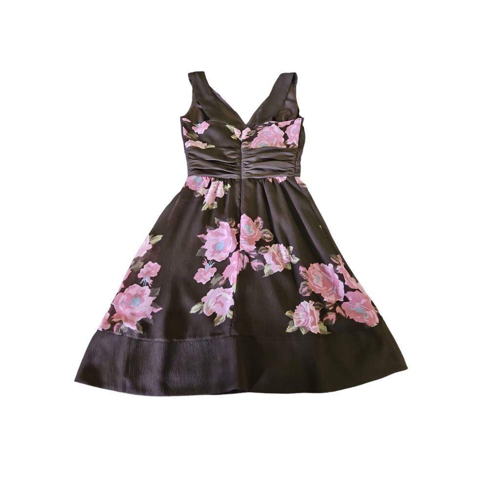 The Limited Dress Womens 0 Brown Pink Floral Rose V-Neck Empire Waist Sleeveless - Picture 2 of 8